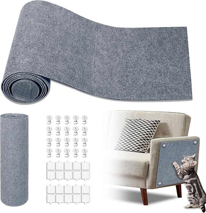 Cat Scratch Mat,118.5"x17.4" Trimmable Self-Adhesive Cat Scratch Furniture Protector, Sticky Cat Scratcher Wall Mat, Covering Cats Tower, Couch Protector from Cats Claws (Light Grey)