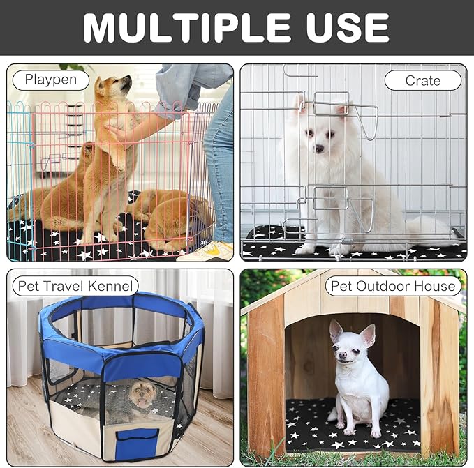 Namalu 4 Pack Self Warming Cat Bed Self Heating Cat Mat Star Pattern Soft Dog Crate Pad Thermal Pet Mat Anti Slip Kennel Dog Washable Warming Bed for Outdoor Indoor (18 x 24 Inch,Black)