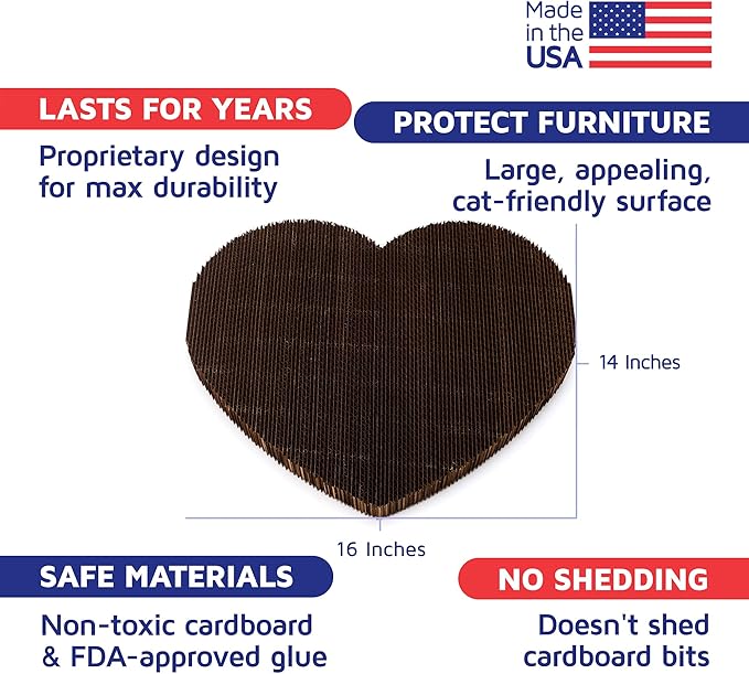 Cat Scratcher by Americat – Made in USA Cardboard Scratching Pad & Lounger – X Large, 2-Sided, Heavy, No-Shedding, Long-Lasting (Heart)
