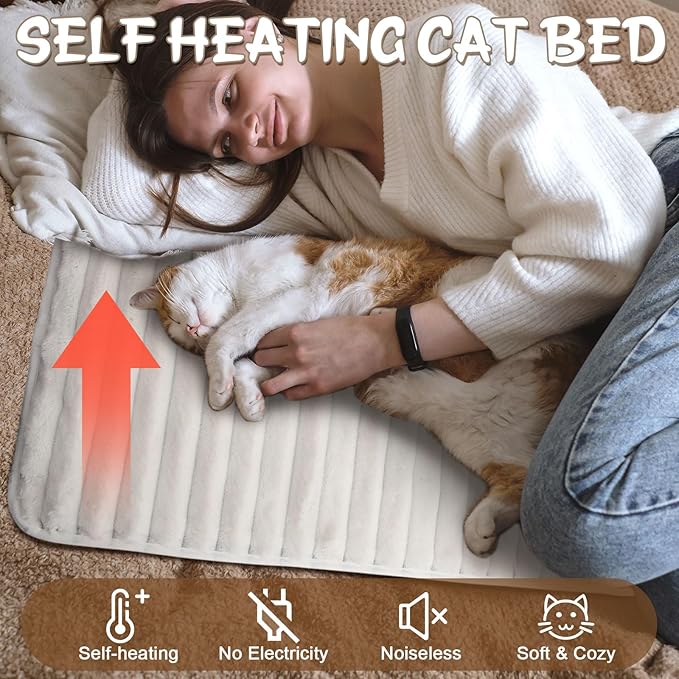 Nuanchu 4 Pack Self Warming Cat Bed Self Heating Dog Cat Pad 24"x18" Dog Crate Mat Extra Warm Thermal Pet Pad for Indoor Outdoor Pets Houses with Removable Washable Cover Non Slip(White)