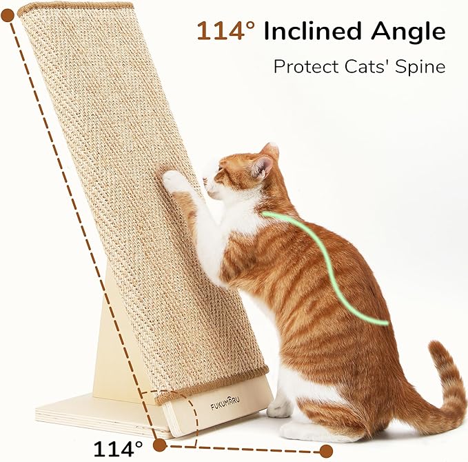 FUKUMARU Cat Scratcher, 23.66 Inch Sisal Cat Scratching Post Ramp, Replaceable Scratching Mat for Indoor Cats, Wood Frame L Shape Wall Mounted Scratch, Cats Scratch Furniture Protector for Couch Sofa