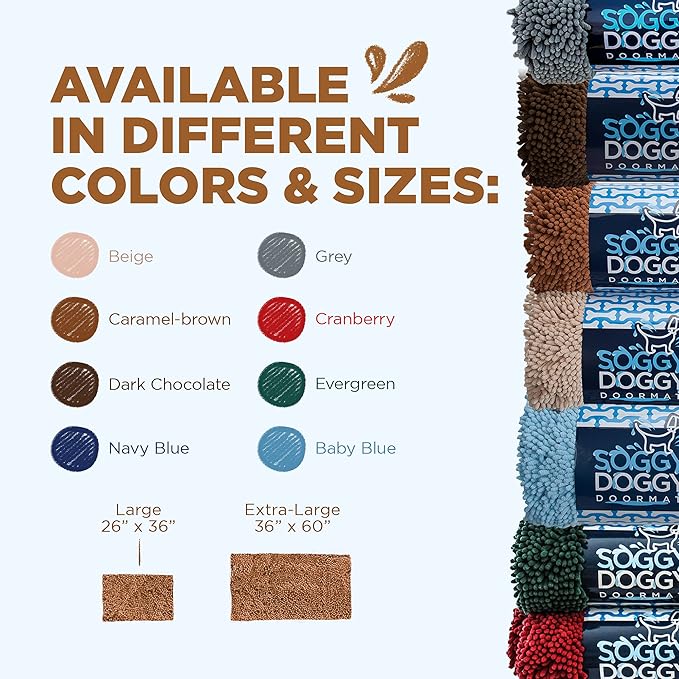 Soggy Doggy Doormat Plain Solid Color Design - Ultra Absorbent Microfiber Chenille Wet Dog Mat for Muddy Paws - Non-Slip and Machine Washable (Caramel Brown, Large 26” x 36”)