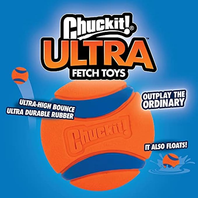 Chuckit! Ultra Ball Dog Toy with Chuckit! Cleaning Bucket, Bouncy Fetch Pet Toys For Dogs 20-60 lbs, Interactive Dog Toys, Durable Rubber, Size Medium, 2.5-inch Diameter, 8-Pack of Balls