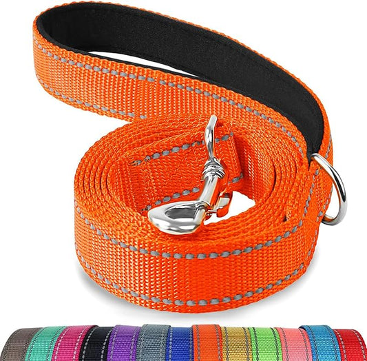 Joytale Double-Sided Reflective Dog Leash, 6 FT/5 FT/4 FT, Padded Handle Nylon Heavy Duty Leashes for Medium & Large Dogs Walking, Orange, 5FT