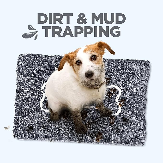 Soggy Doggy Doormat with Bone Design - Ultra Absorbent Microfiber Chenille Wet Dog Mat for Muddy Paws - Non-Slip and Machine Washable (Gray/Light Gray Bone, Extra-Large 36” x 60")