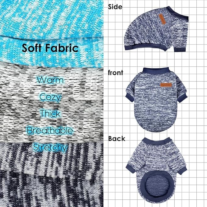 3 Pack Dog Sweaters for Small Dogs Girl Boy Winter Fleece Clothes Warm Soft Dog Sweatshirt Outfit for Dogs Cats Pet Apparel (Navy Blue+Grey+Light Blue, Small)