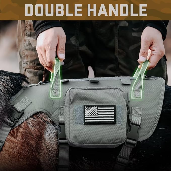 Forestpaw Tactical Dog Harness for Large Dogs,Tactical Dog Collar with Bungee Leash Set,No Pull Military Dog Harness for Walking Training,Adjustable for Medium Large Dogs,Gray,Chest 21.5-45"