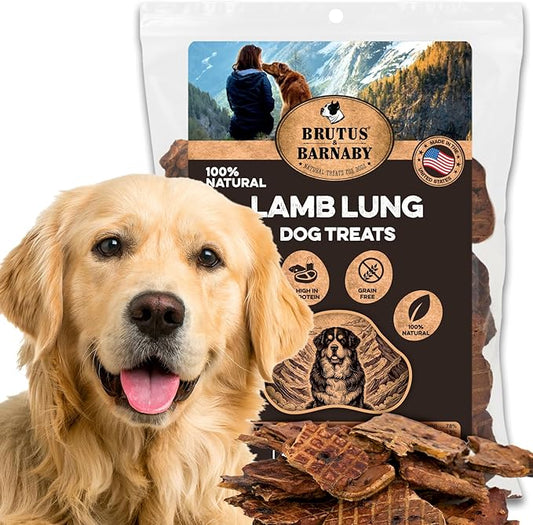 BRUTUS & BARNABY Lamb Lung Fillets for Dogs – 100% USA-Sourced Single Ingredient Dog Treat – High Protein, Healthy, All-Natural Dog Chews – Grain-Free, No Additives, (16oz) – Made in The USA