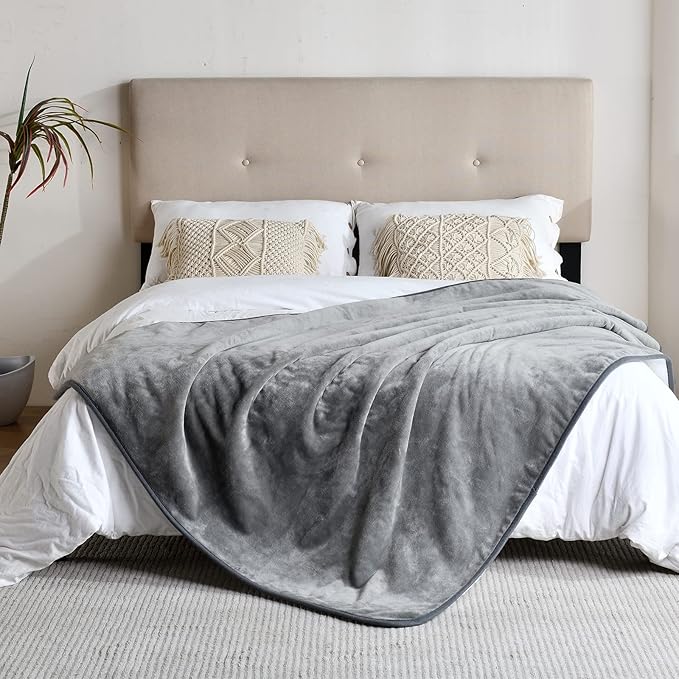 Waterproof Blanket for Bed Couch Sofa, Soft Liquid Pee Proof Pet Blanket for Dog Puppy Cat, Reversible Sherpa Fleece Furniture Protector (Grey, 50x60 inches)