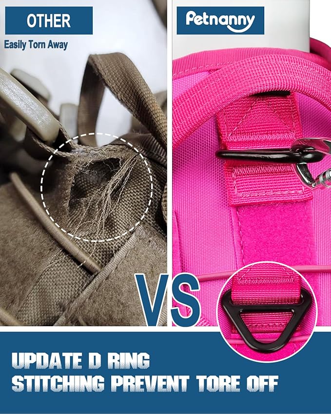 PETNANNY Tactical Service Dog Vest - No-Pull Emotional Support Harness with Hook & Loop Patches & Molle System for Training & Hunting (Pink, Medium)