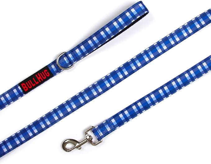 BULLHUG 6 FT Bulldog Leash with Padded Handle. Perfect for Bulldogs, French Bulldogs, Pugs & All Breeds. Leashes for Walking, Training Lead for Bulldogs (Blue Plaid)