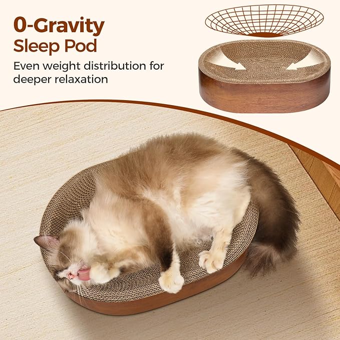 ComSaf Cat Scratcher Bed, Durable Cat Scratching Board, Oval Cat Scratch Pad, Corrugated Cardboard Cat Scratcher Bed for Indoor Cats to Lounge, Protecting Furniture, Bowl Shape