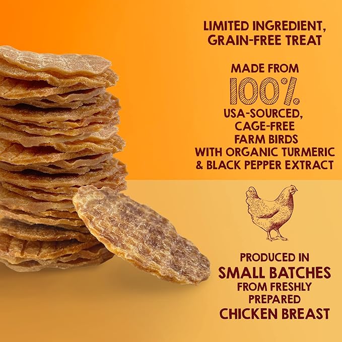 Riley's Waffles Chicken Chips for Dogs with Turmeric, USA Sourced Chicken Dog Treats - Limited Ingredient Healthy Treats, Dehydrated Jerky Dog Treats