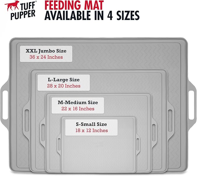 Tuff Pupper 22x16 Medium Dog Feeding Mat for Food and Water | Dog Food Mats for Floors | Waterproof Dog Water Bowl Mat | Dog Placemats Pet Food Mat | Silicone Feeding Mat for Cats and Cat Bowls