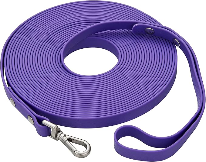 Waterproof Long Dog Training Leash 30ft Outdoor PVC Dog Leashes Great for Large Medium Small Dog Training Lead,Beach,Yard,Play,Camping(Purple
