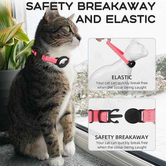 AirTag Cat Collars, Stretchy Collar with Apple AirTag Holder and Bell, Breakaway Ultra Design Elastic GPS Tracking Collars for Cats and Puppies, (7.5-12.5 Inch), Hot Pink