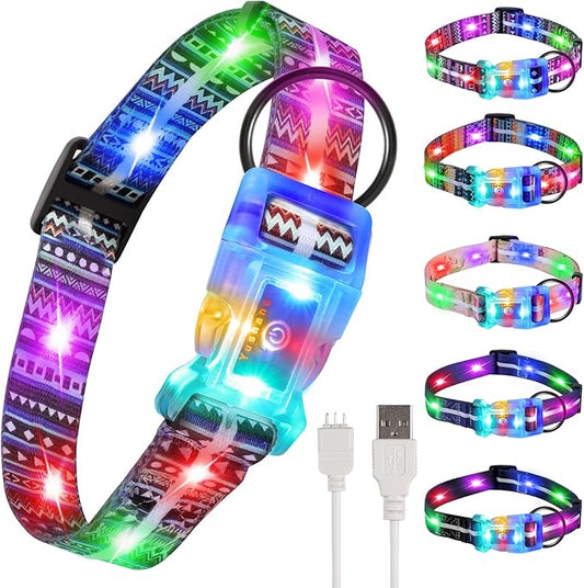 Upgraded Version Light Up Dog Collars,LED Dog Collar Rechargeable Waterproof,2-in-1 Buckle Type Glow Dog Collar for Medium Large Dogs.XL(Bohemian Blue)