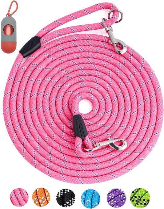 100FT Extra Long Dog Leash for Dog Training, Heavy Duty Dog Lead for Large Medium Small Dogs Outside Walking, Playing, Camping, or Yard, Pink