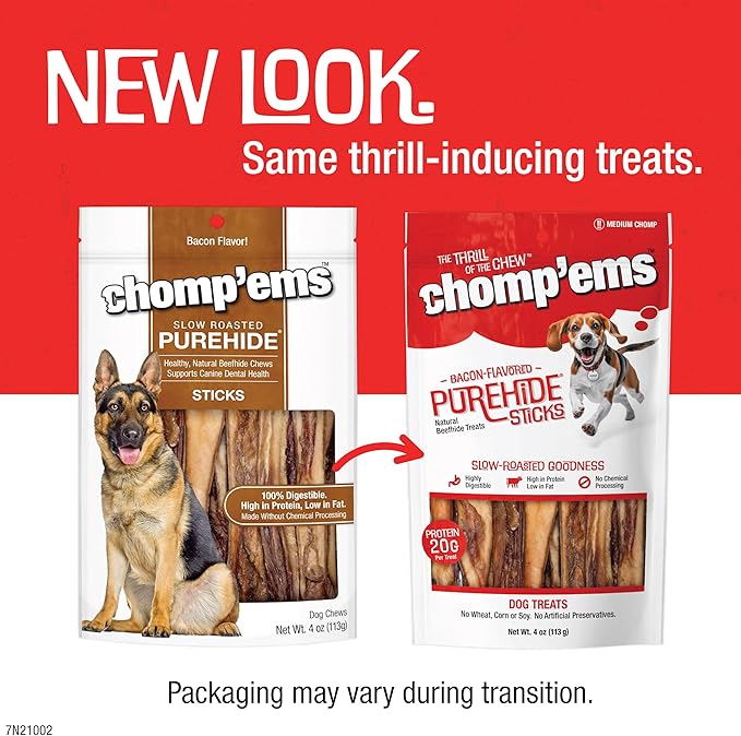 CHOMP 'EMS Purehide Sticks Healthy Natural Rawhide Dog Chew, 4 oz