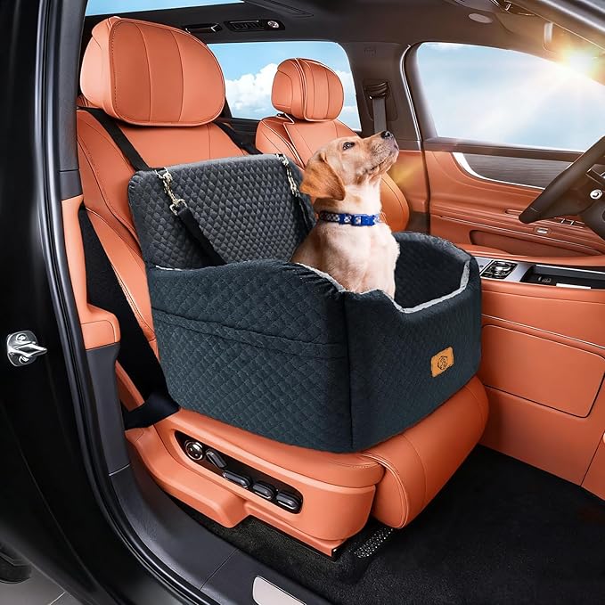 Memory Foam Dog Booster Seat Under 35 lbs, Medium Dog Car Seat, Comfortable Hi-Density Sponge Car Bed for Small/Medium Pets,Detachable and Washable Pet Travel Bed with 2 Adjustable Safety Belt