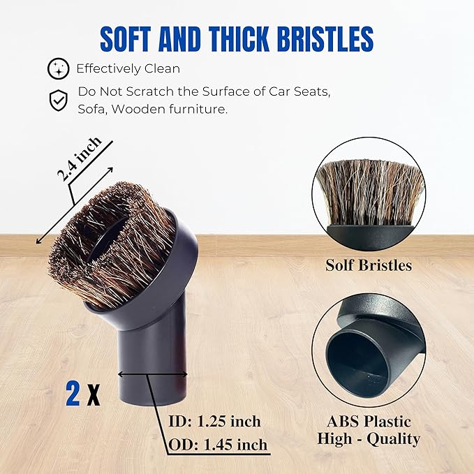 1.25'' Shop Vacuum Dust Brush Attachment with 25mm Horse Hair (2PCS) - Round Dust Brush Soft Bristle for Furniture, Blinds, Car, Wood, Electronics - 1.25 inch (32mm) Vacuum Accessories