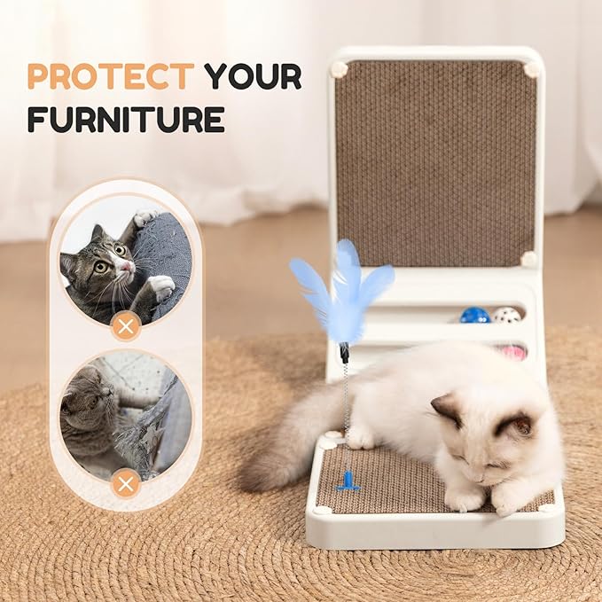 Cat Scratching Board Kitten Scratching Ball Wall Scratchers for Indoor Cats L Shaped Cat Scratcher Cats with Scratcher Pads White