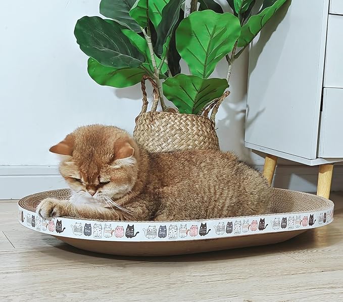 2 Pack Large Cat Scratcher Cardboard, Oval Indoor Cat Scratcher Bed Scratcher Pad Board Lounge Couch Cats Bowl Shaped Cat Scratching Post Nest for Cats Grinding Claw Furniture Protector