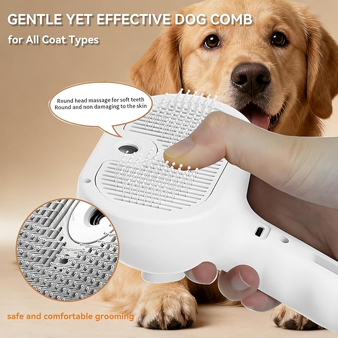 Dog Steam Brush 3-in-1 Spray Bath Brush for Dog and Cat, Pet Hair Removal Comb for Long & Short Haired Pets, Self Cleaning Grooming Brush Can Help to Comb a Pet's Fur and Remove Fleas