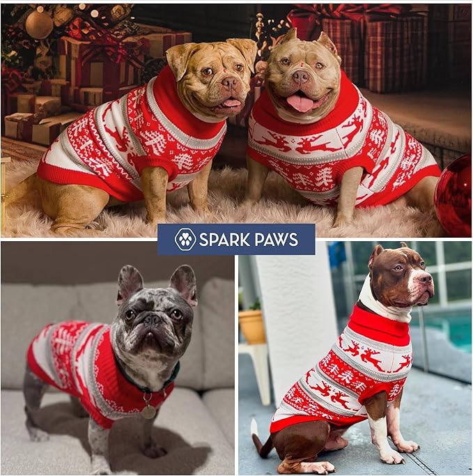 Spark Paws Christmas Dog Sweater - Ultra Soft Holiday Knit Sweater for Small, Medium & Large Dogs, Cute Pet Sweater for French Bulldogs & Big Dogs, Potty V Cut Design Jacket (Winter Wonderland, 2XL)