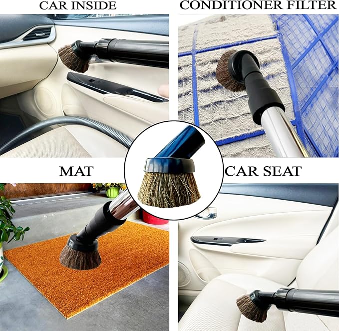 1-1/4'' Vacuum Brush Attachment for Shop Vac Accessories with 2 1/2" to 1 1/4" Adapter : Premium Soft Horsehair Round Dust Brush for Vacuuming Sofas, Furniture Surface and Baseboards