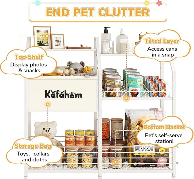KAFAHOM Dog Toy Basket, Box Bin Storage, Cat Food Can Organizer, Large Pet Feeding Station with Storage Shelf, Dog Stuff Holder Chest Cabinet, Perfect Puppy Gift, Ultimate Pet Furniture & Essentials