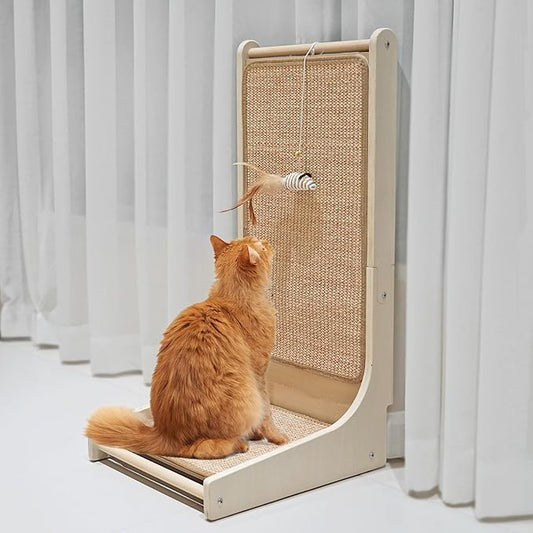 PETKARAY Cat Scratcher, Sisal Cat Scratch Pad, L Shape Scratching Board for Indoor Kitty, Floor Mounted Scratcher with Mouse Toy Catnip