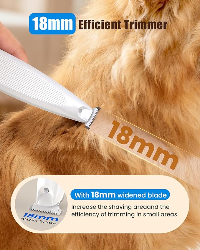 Professional Dog Paw Trimmer with LED Light, New Upgraded 35dB Low-Noise Pet Paw Trimmers for Dog's Feet, 2-Speed Electric Paw Cleaner Grooming Clippers for Dogs, Cats'Paws, Ears, Face, Rump (White)