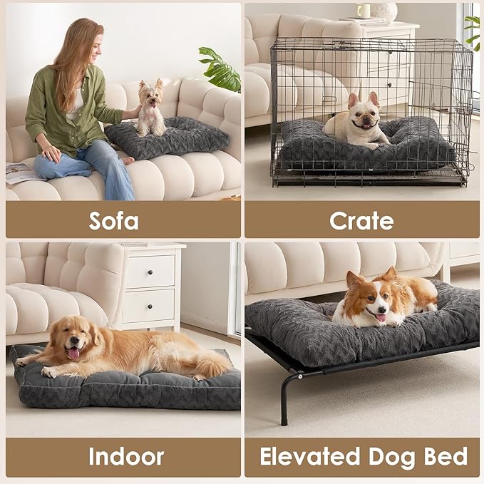 EHEYCIGA Reversible Dog Crate Bed Washable, Comfort Fluffy Plush Dog Kennel Pad for Small Doggie and Cats, Deluxe Machine Washable Pet Sleeping Mats, 23" x 18"x 3", Charcoal