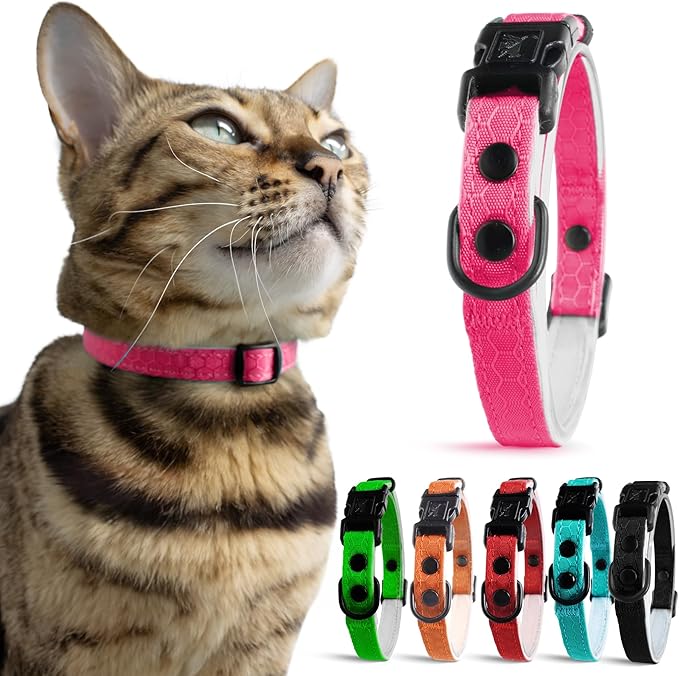 OutdoorBengal Durable Cat Collar Breakaway with Soft Padding for Medium to Large Cats - Thin Heavy Duty Tactical Fabric, Comfortable, Quick Release Breakaway Cat Collars, No Bell Collar (Pink, Adult)