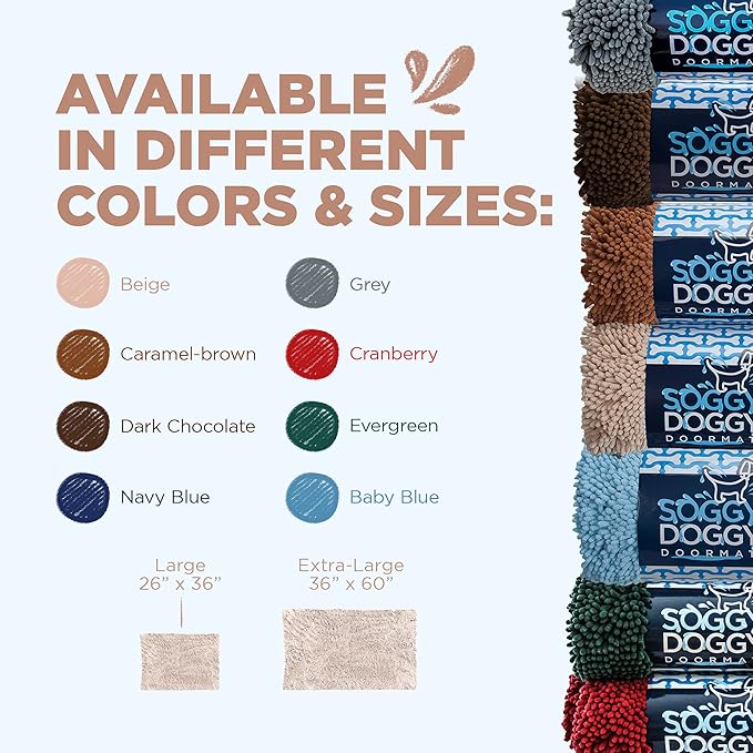 Soggy Doggy Doormat Plain Solid Color Design - Ultra Absorbent Microfiber Chenille Wet Dog Mat for Muddy Paws - Non-Slip and Machine Washable (Beige, Extra-Large 36” x 60”)