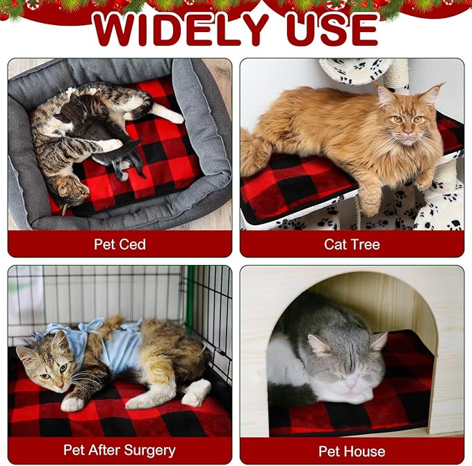 4 Pack Self Heating Cat Bed Cat Self Warming Pad with Removable Cover Extra Warm Thermal Pet Pad Washable Pet Crate Mat Anti Slip Kennel for Indoor Outdoor Pets (Buffalo Plaid,16 x 20 Inches)