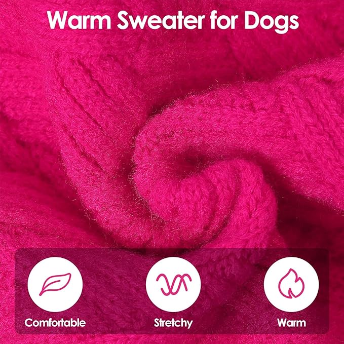SUNFURA Dog Sweater, Medium Dog Sweaters Doggie Pullover for Fall Winter, Fleece Pet Christmas Sweaters for Holiday, Warm Turtleneck Knitwear for French Bulldog, Boston Terrier, Hot Pink M