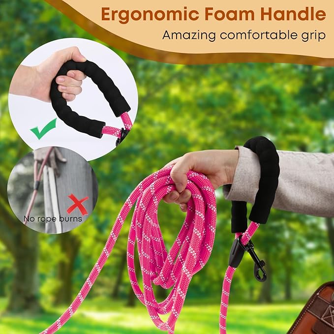 100FT Long Dog Leash for Dog Training, Lockable Hook Reflective Leash, Heavy Duty Dogs Lead Tie Out Rope for Large Medium Small Dogs Outside Walking, Playing, Camping, or Yard