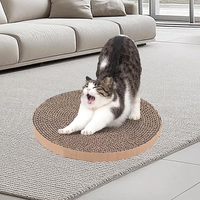 Extra Large Round Cat Scratcher Refill Pads - 15.7 Inch Diameter, 1 Inch Thick, Cardboard Scratching Board Replacement for Cats, 4 Pack