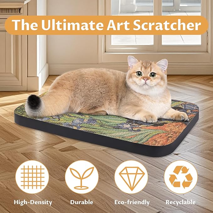 Art Cat Scratcher, Wall-Mountable Cat Scratching Board, Cat Wall Scratcher 16.7x11x1 Inch Cat Scratch Pad and Cat Scratchers for Indoor Cats Toy Furniture Protector（Irises）