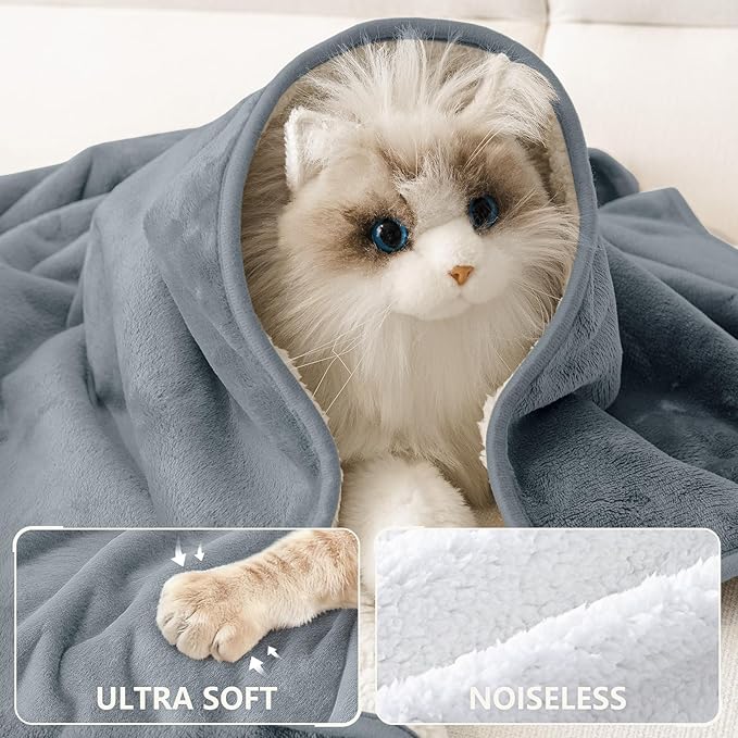 Smiry Waterproof Dog Bed Blanket, Leakproof Pet Throw Blanket for Bed Couch Sofa, Reversible Sherpa Fleece Furniture Protector Cover for Small Medium Large Dogs Cats (Grey, 32x40 inches)