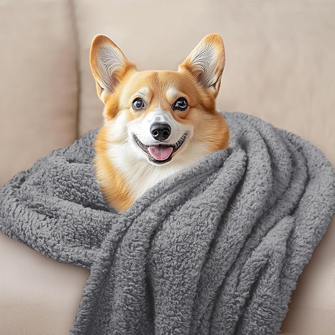 1 Pack 3 Calming Blankets Fluffy Premium Fleece Pet Blanket Soft Sherpa Throw for Dog Puppy Cat Grey Medium (30“x20'')