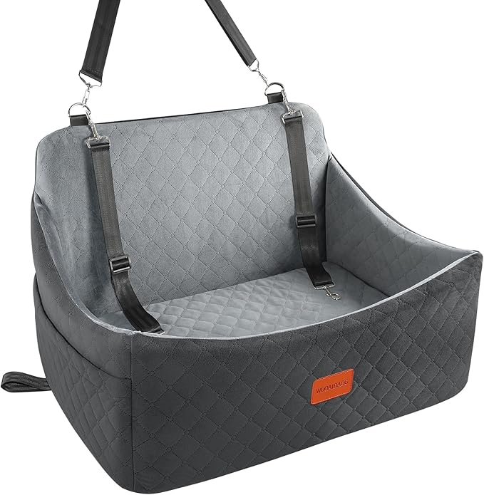Dog Car Seat for Medium & Large Dogs Up to 55lbs, Memory Foam Cushion, Washable Cover, Safety Straps & Non-Slip Base(Black/Grey,Large)