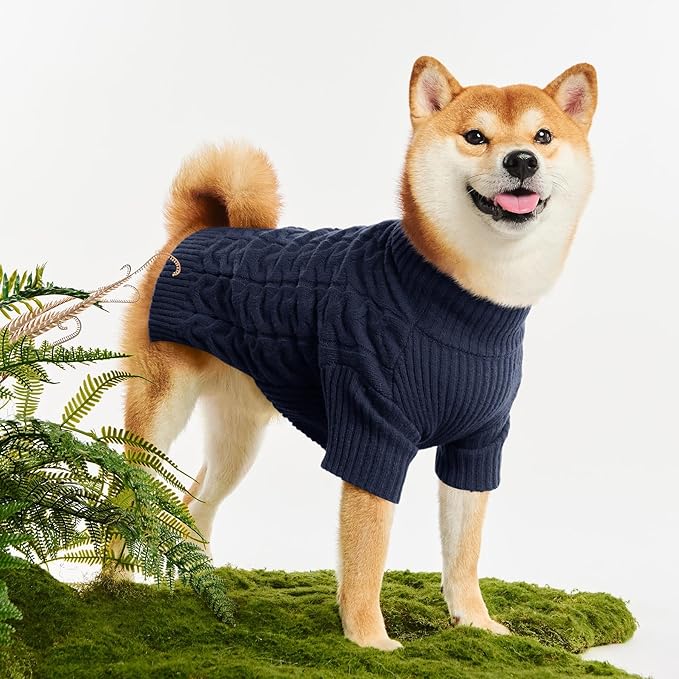 Haloumoning Classic Knit Pullover Dog Sweater, Turtle-Neck Dog Christmas Sweater, Warm Soft Sweaters for Girl Boy for Small Medium Large Dogs