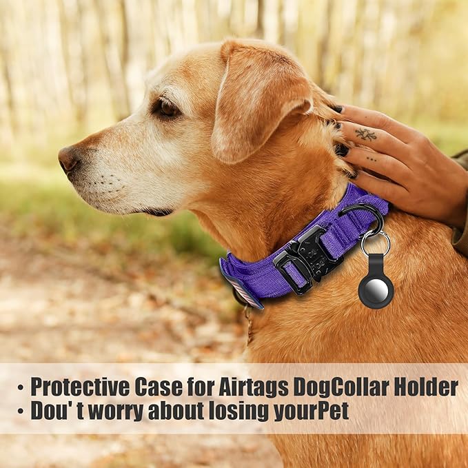 Tactical Dog Collar Military Dog Collar Adjustable Nylon Dog Collar Heavy Duty Metal Buckle with Handle for Dog Training,with Patches(Purple, M)