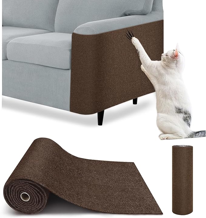 Cat Scratch Furniture Protector – DIY Climb Scratch Mat, Couch Protector from Cat Claws, Trimmable Self-Adhesive Carpet for Sofa, Furniture, Cat Tree (Brown, 78.7" x 15.8")