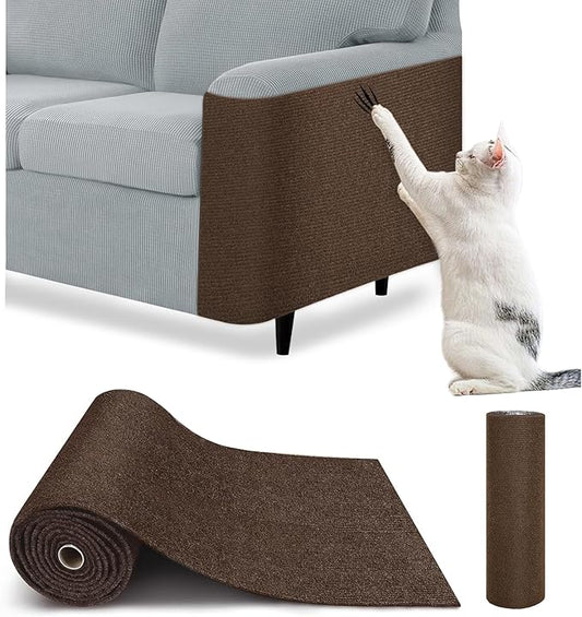 Cat Scratch Furniture Protector – DIY Climb Scratch Mat, Couch Protector from Cat Claws, Trimmable Self-Adhesive Carpet for Sofa, Furniture, Cat Tree (Brown, 78.7" x 15.8")