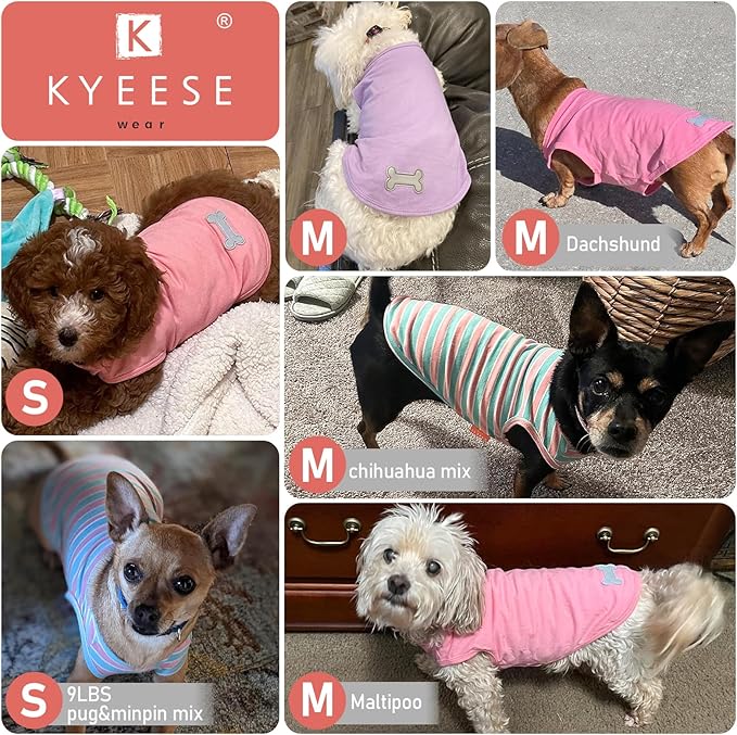 KYEESE 2Pack Dog Shirts for Small Dogs Striped T Shirt Soft Tee Cat Clothes Cotton Tank Top Lightweight Sleeveless Vest Dog Clothes, Small,Purple+Striped