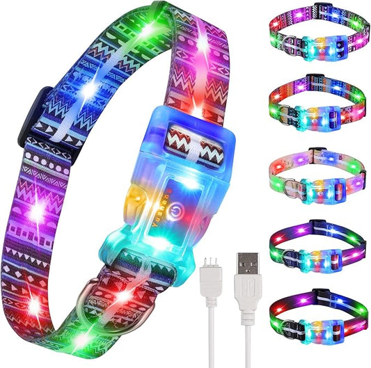 Upgraded Version Light Up Dog Collars,LED Dog Collar Rechargeable Waterproof,2-in-1 Buckle Type Glow Collar for Medium Large Dogs.XS(Bohemian Blue)